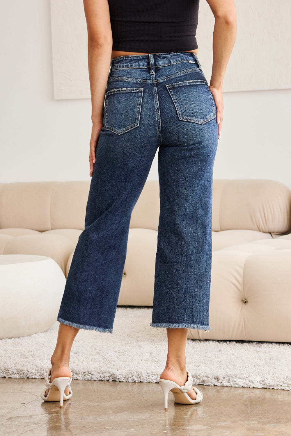 RFM Tummy Control High Waist Raw Hem Distressed Jeans