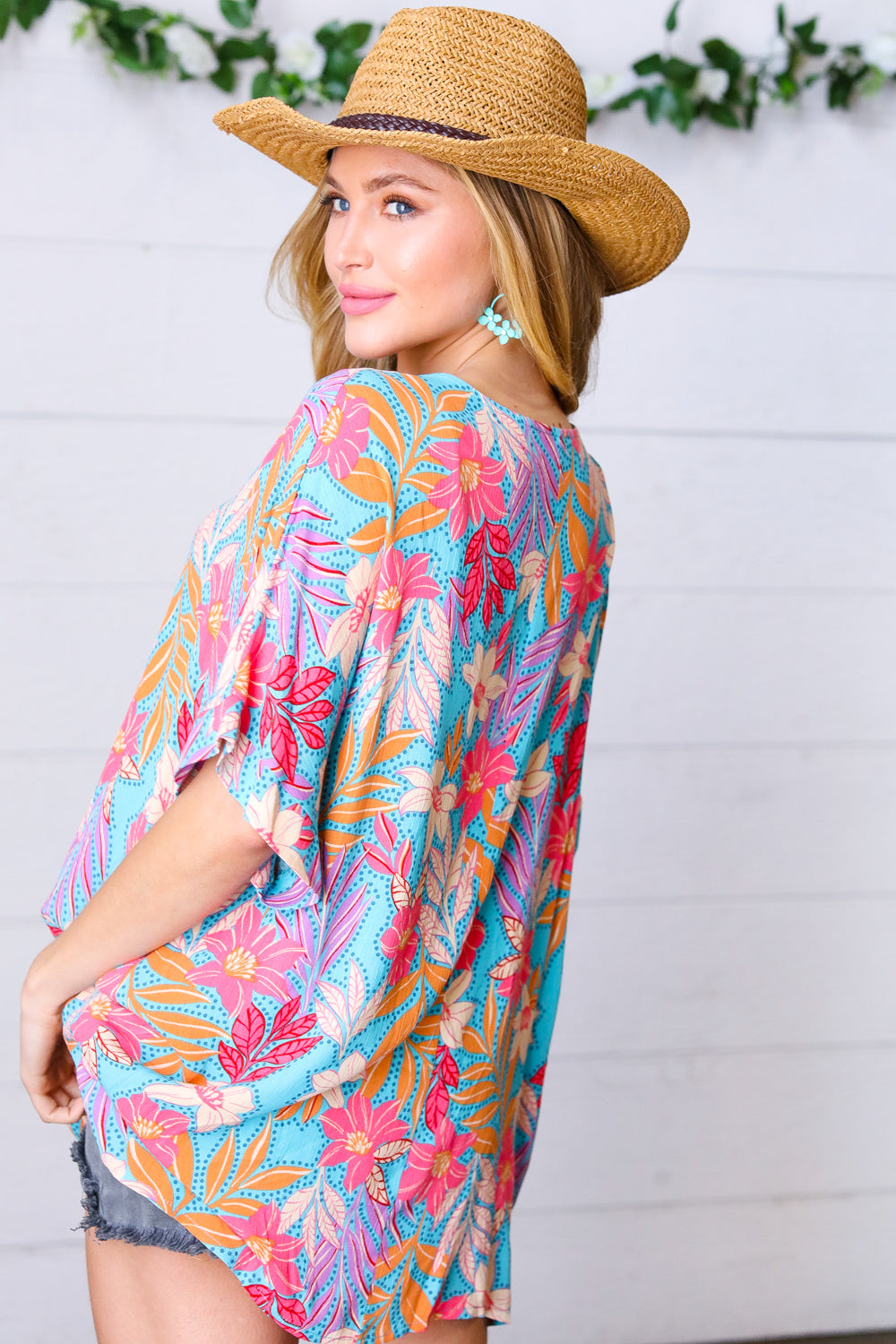 Multicolor Tropical Floral Print Woven Top