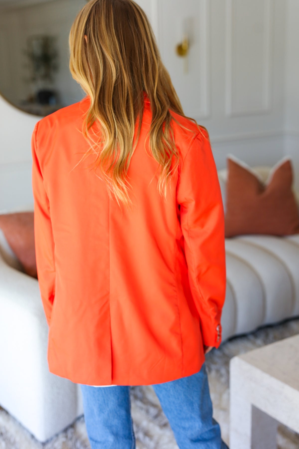 Diva Dreams Coral Notched Lapel Lined Blazer