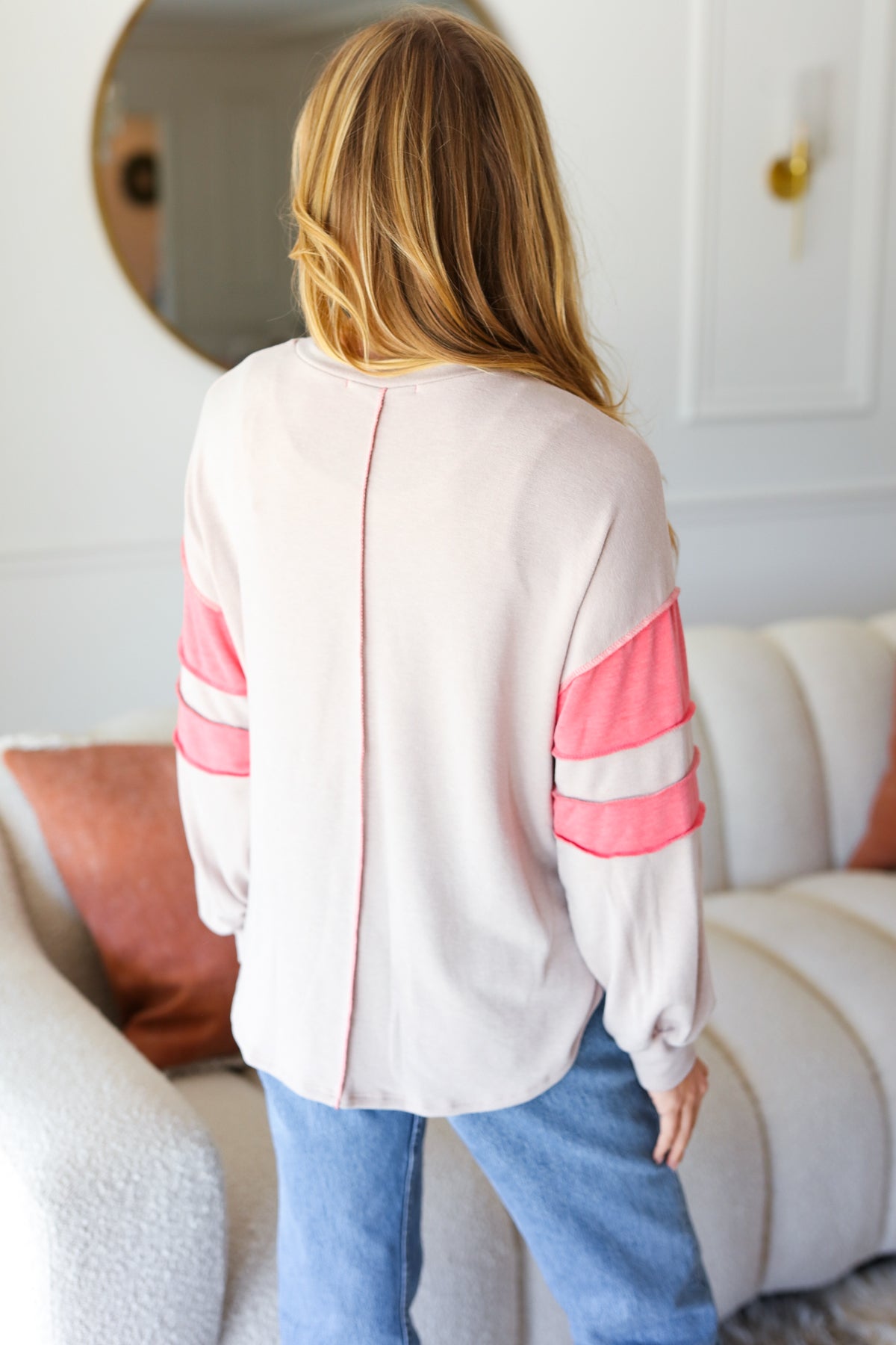 Rally Day Taupe & Coral Game Day Stripe Outseam Terry Top