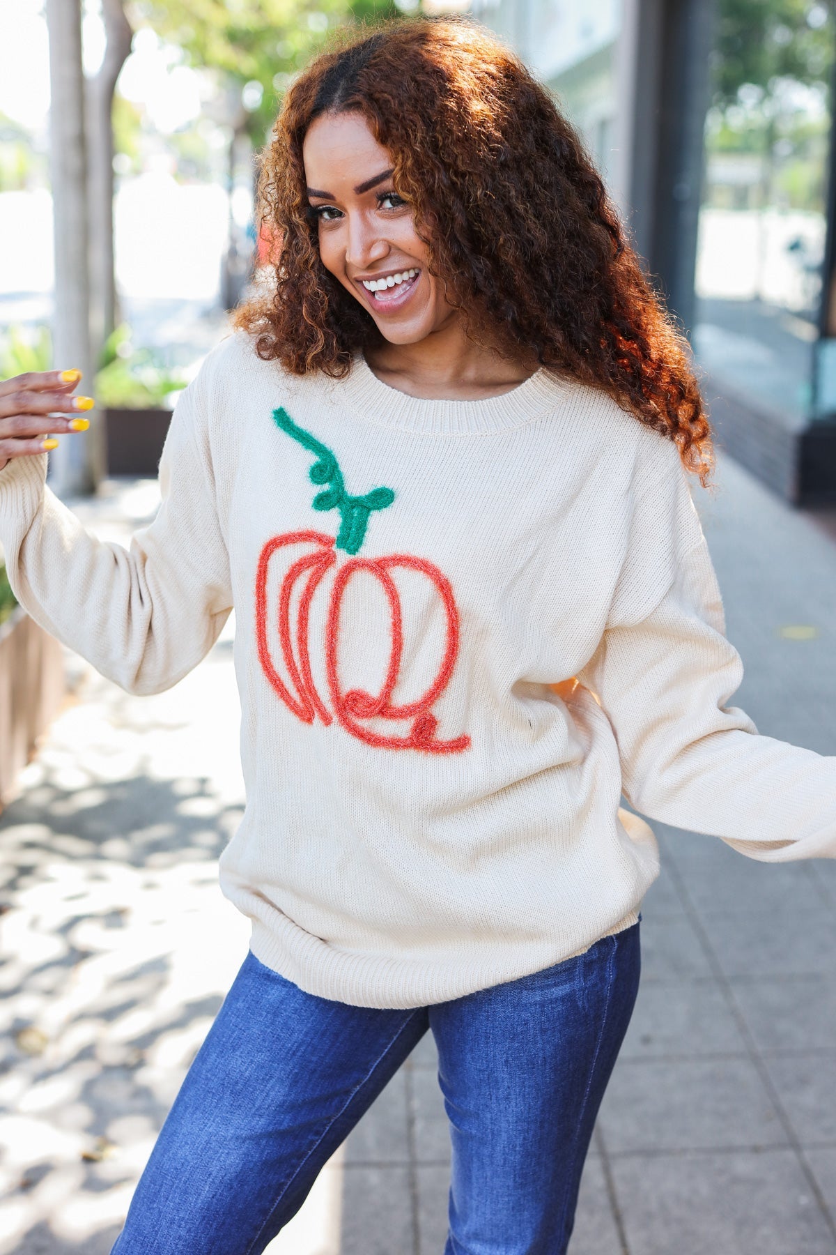 Taupe Embroidered Pumpkin Oversized Sweater