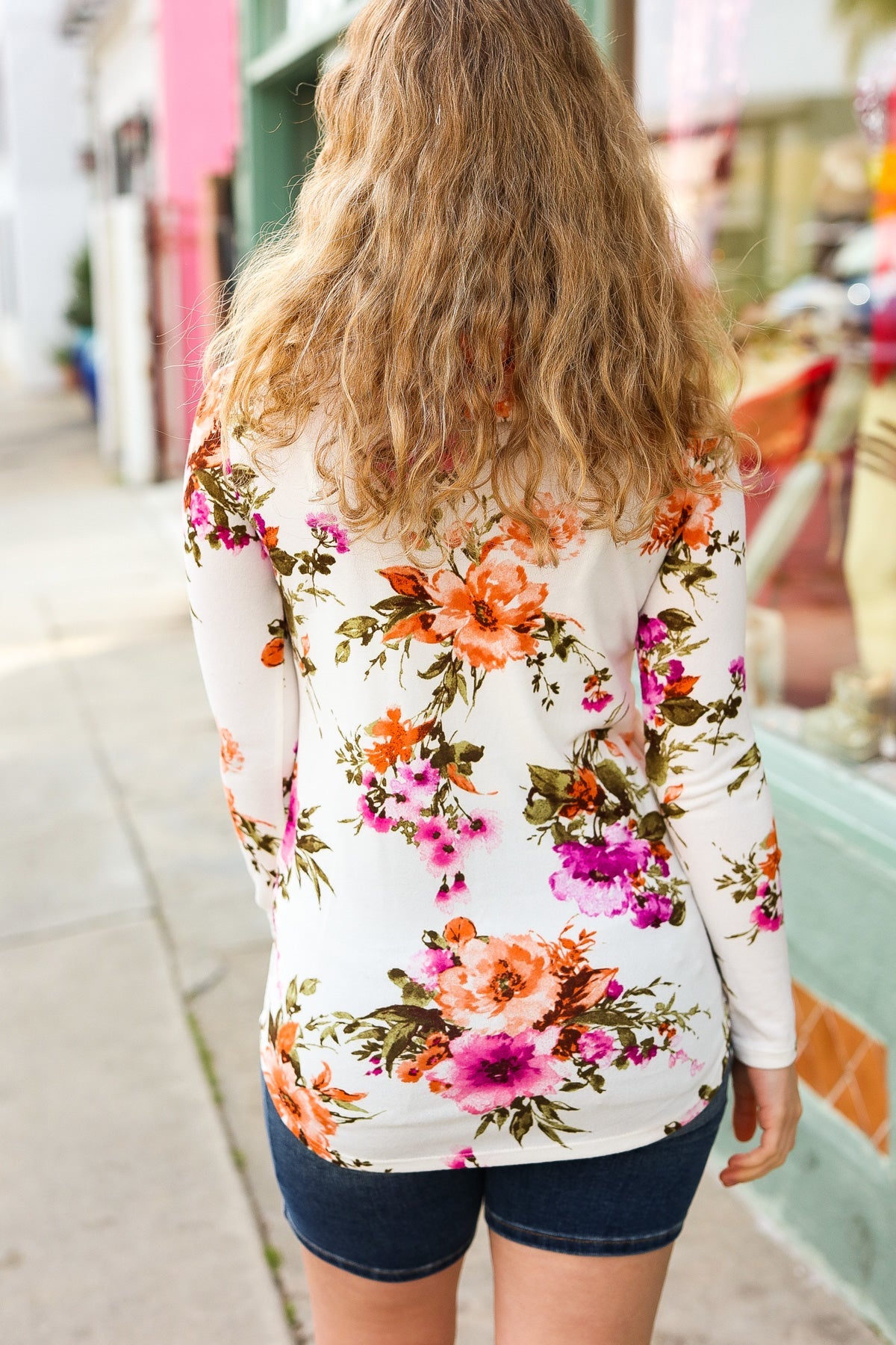 Cream Floral Cowl Neck Sweater Top