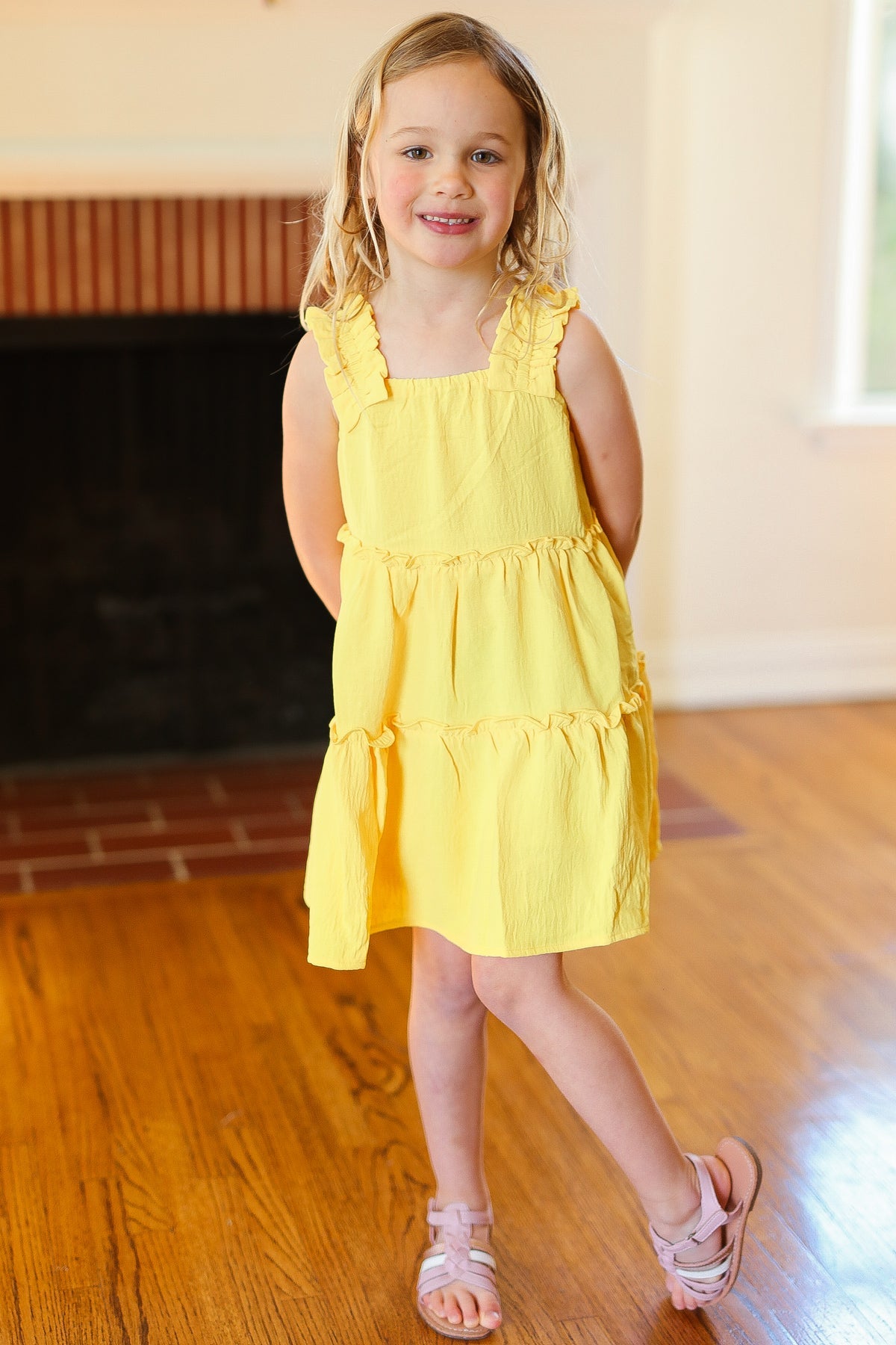 Joyful Canary Tiered Ruffle Sleeveless Dress