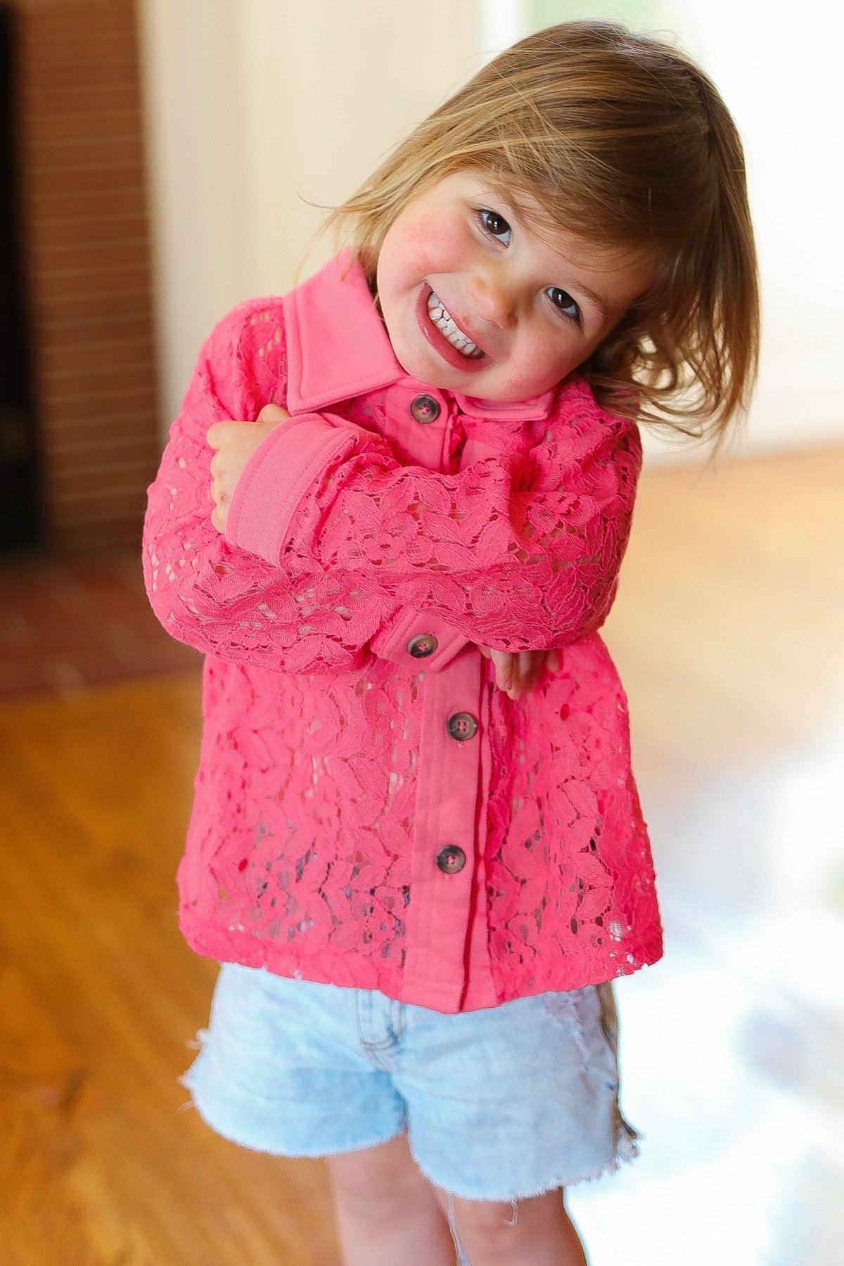 Giddy Up Rose Cotton Floral Lace Button Down Top