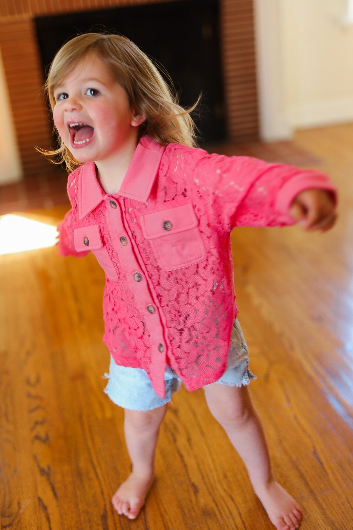 Giddy Up Rose Cotton Floral Lace Button Down Top