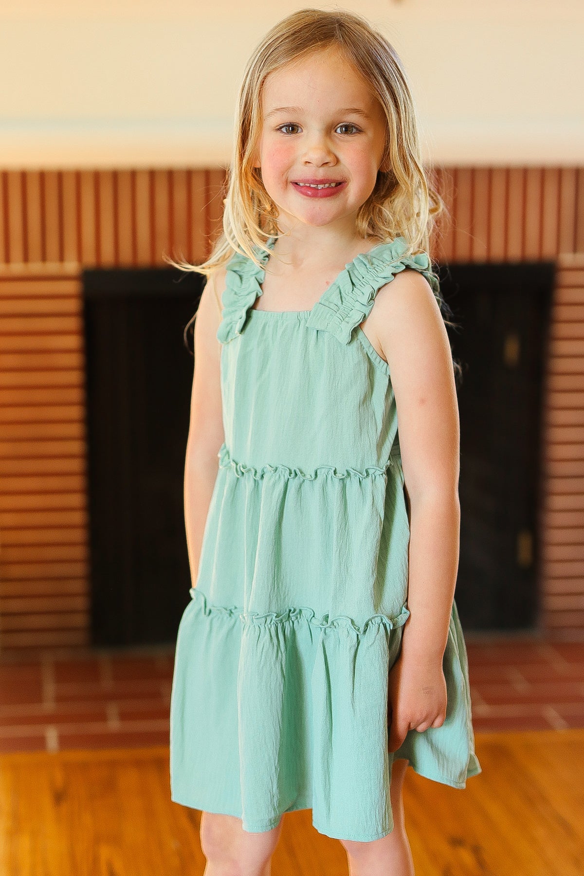 Joyful Sage Tiered Ruffle Sleeveless Dress