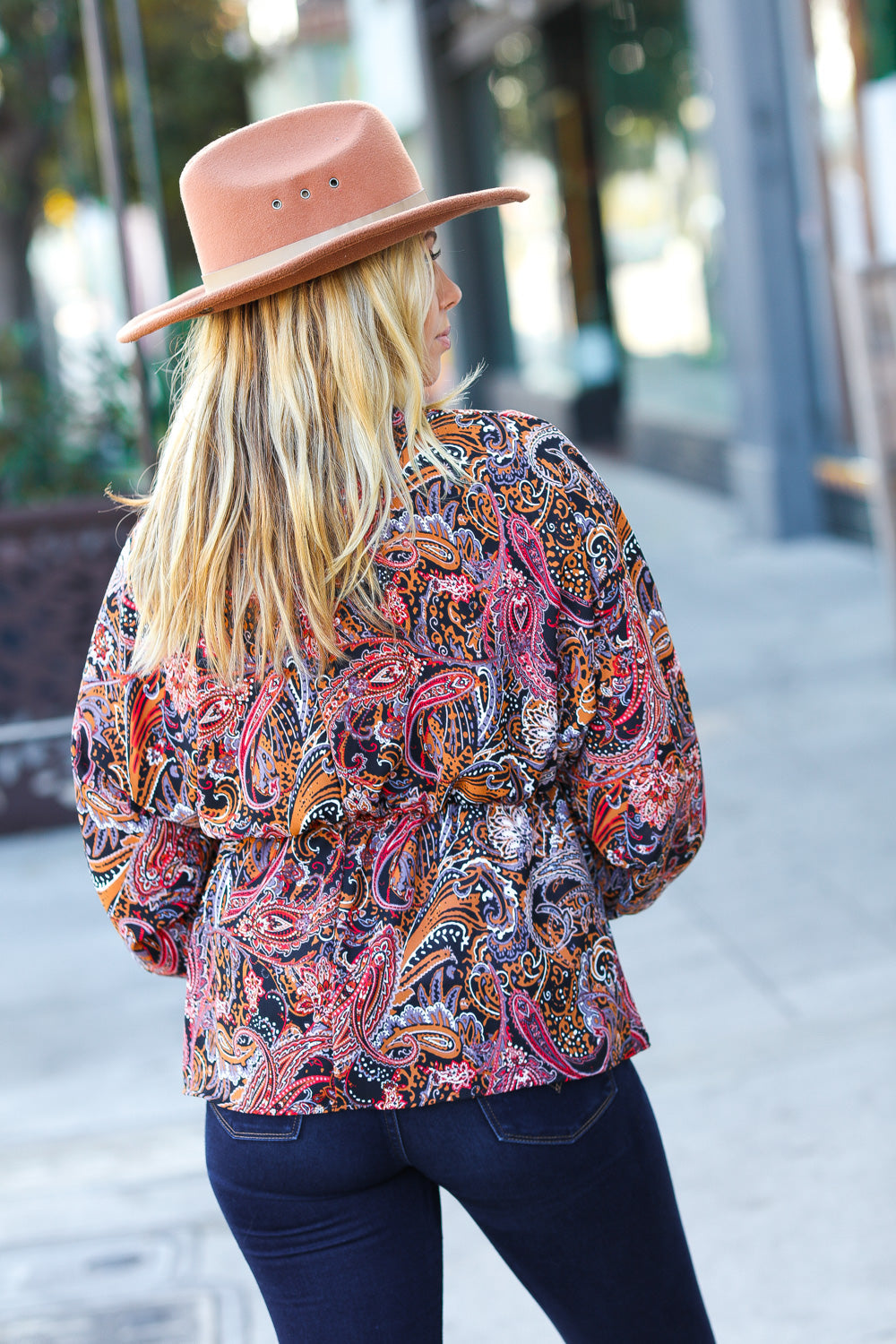 Black & Rust Paisley Surplice Peplum Top