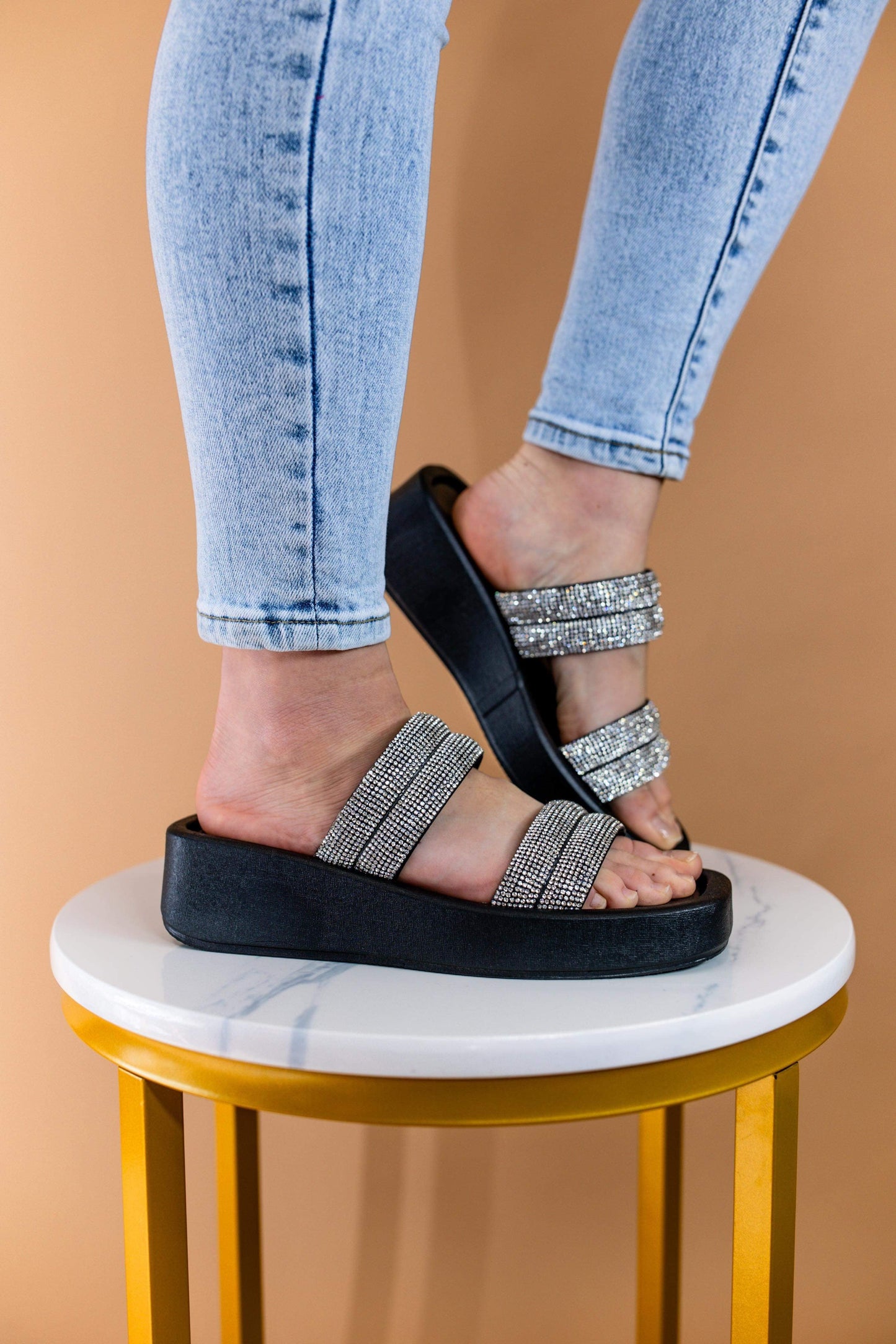 Denae Rhinestone Sandal in Black