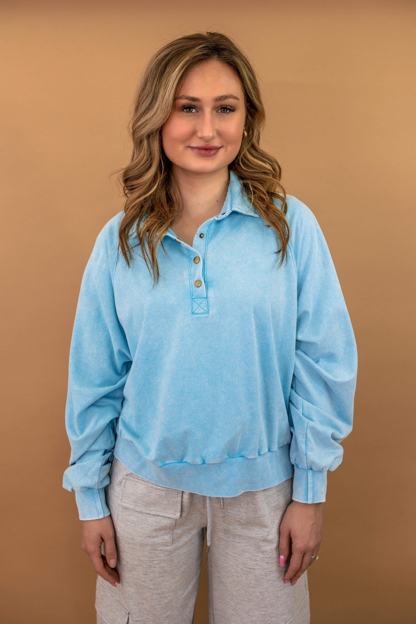 Presley Button Up Pullover in Blue