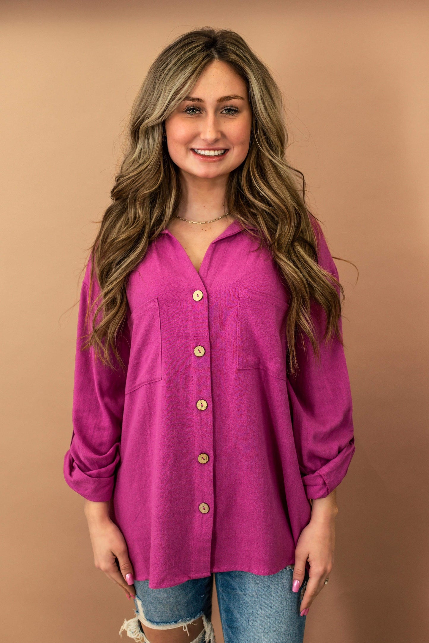 Madelyn Magenta Button Up