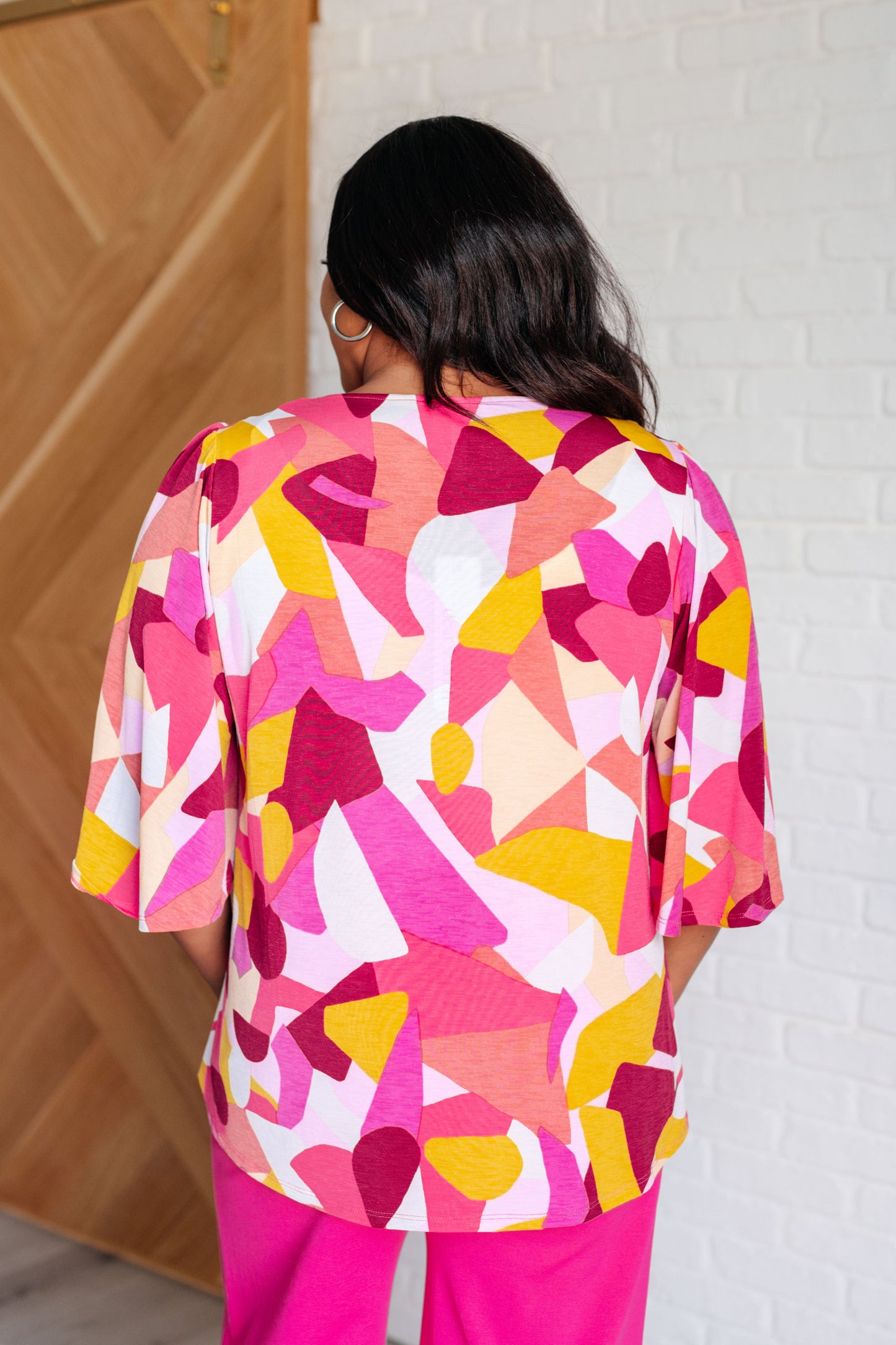 Lisa Blouse in Magenta and Mustard Abstract