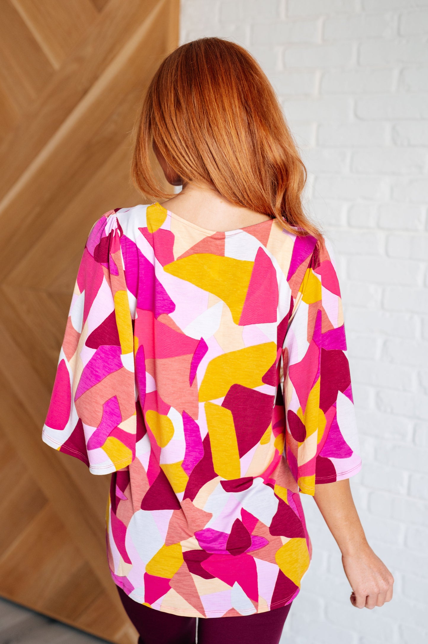 Lisa Blouse in Magenta and Mustard Abstract