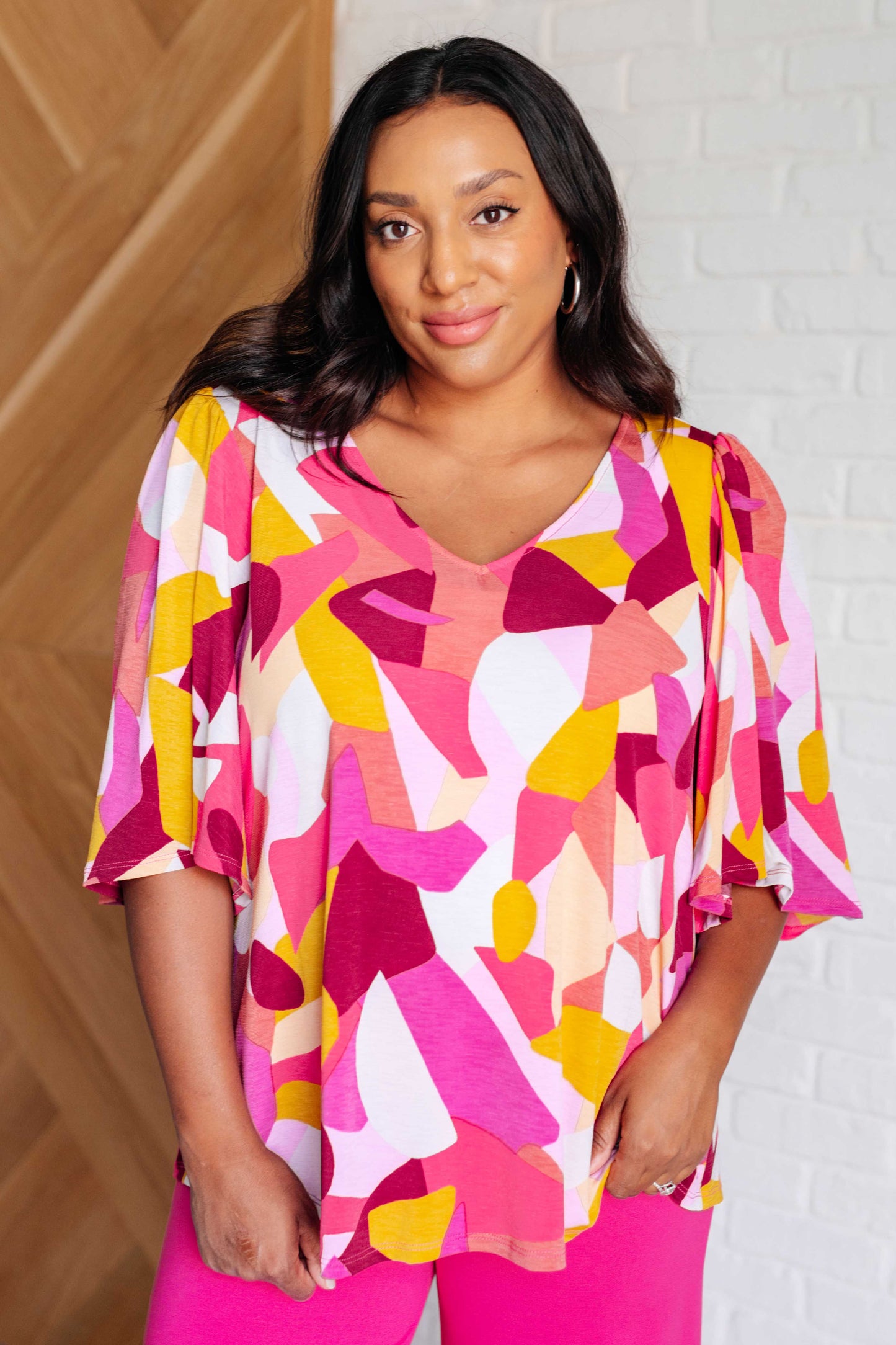 Lisa Blouse in Magenta and Mustard Abstract