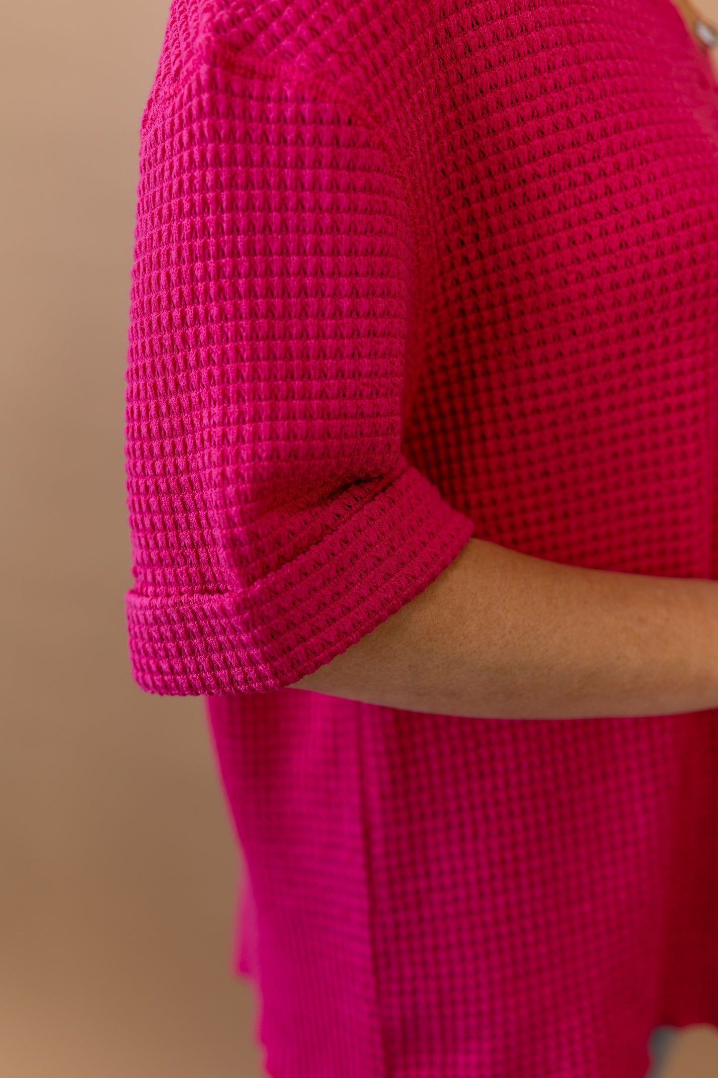 Tanya Waffle Knit Top in Fuchsia