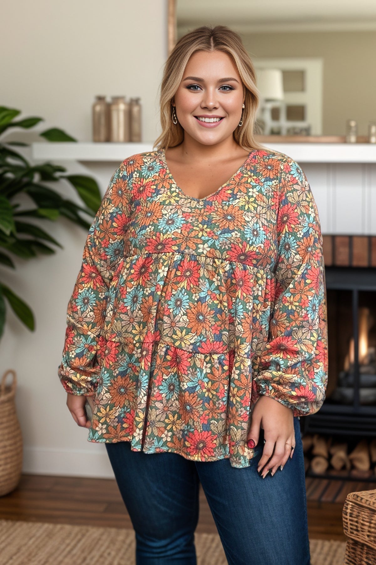 Freedom with Fall Floral - Waffle Knit