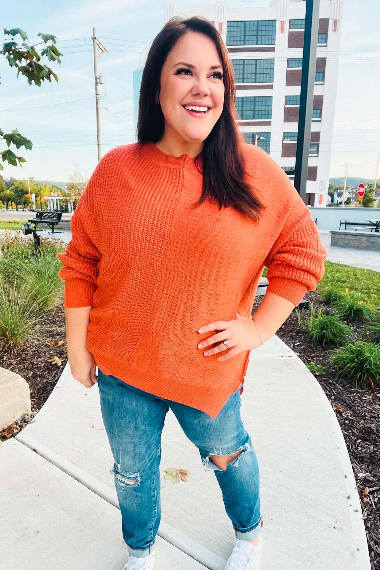 Autumn Vibes Pumpkin Asymmetrical Knit Sweater