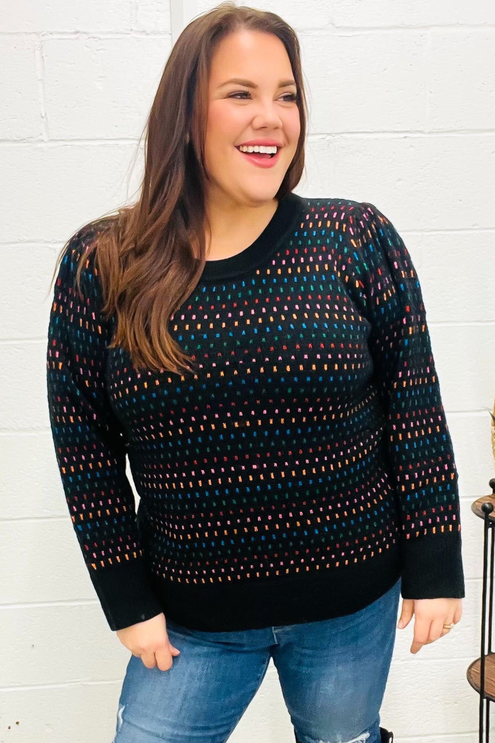 Spread Joy Black & Multicolor Jacquard Knit Sweater