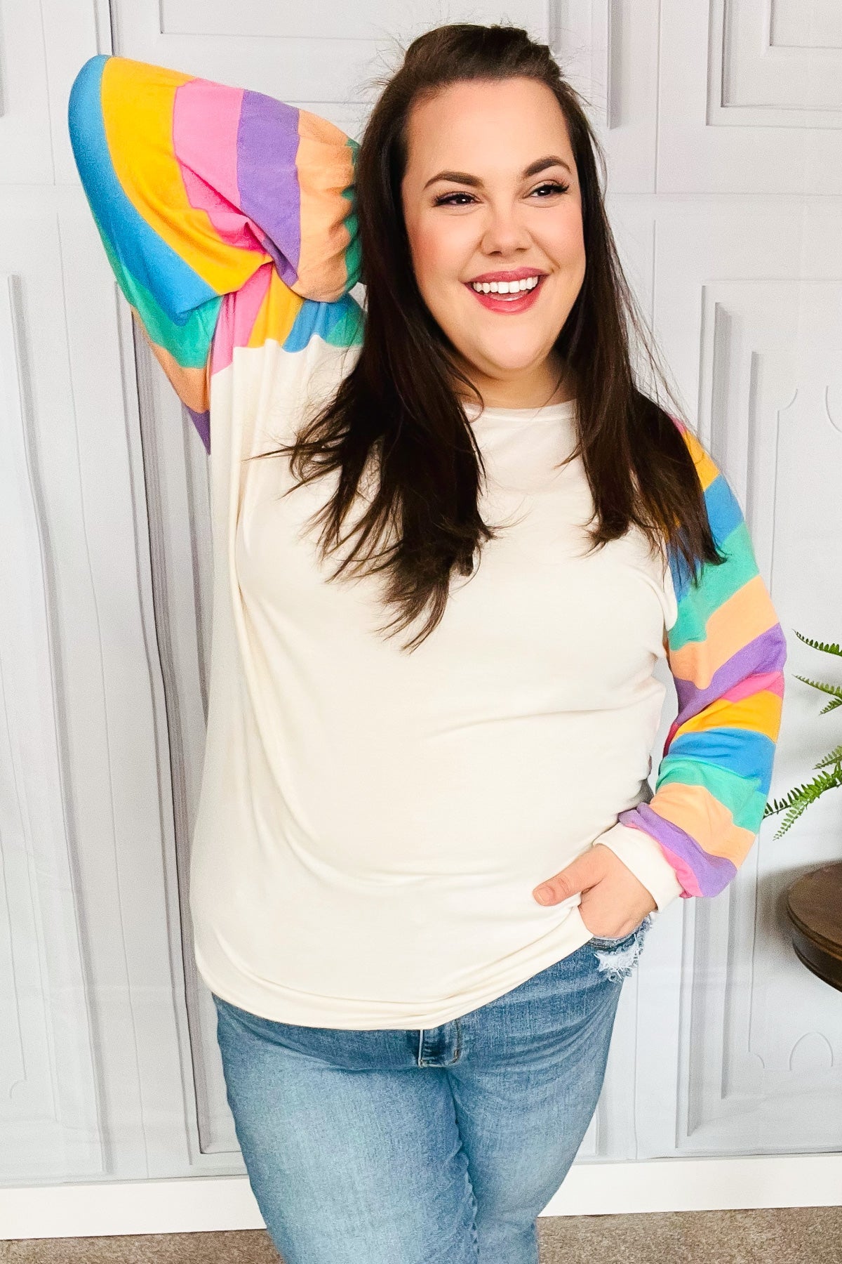 Rainbow Bubble Sleeve Terry Raglan Top