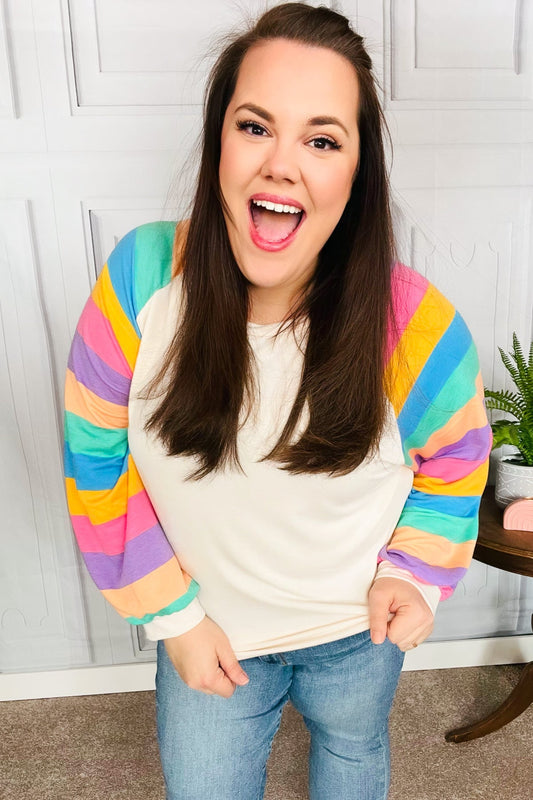 Rainbow Bubble Sleeve Terry Raglan Top