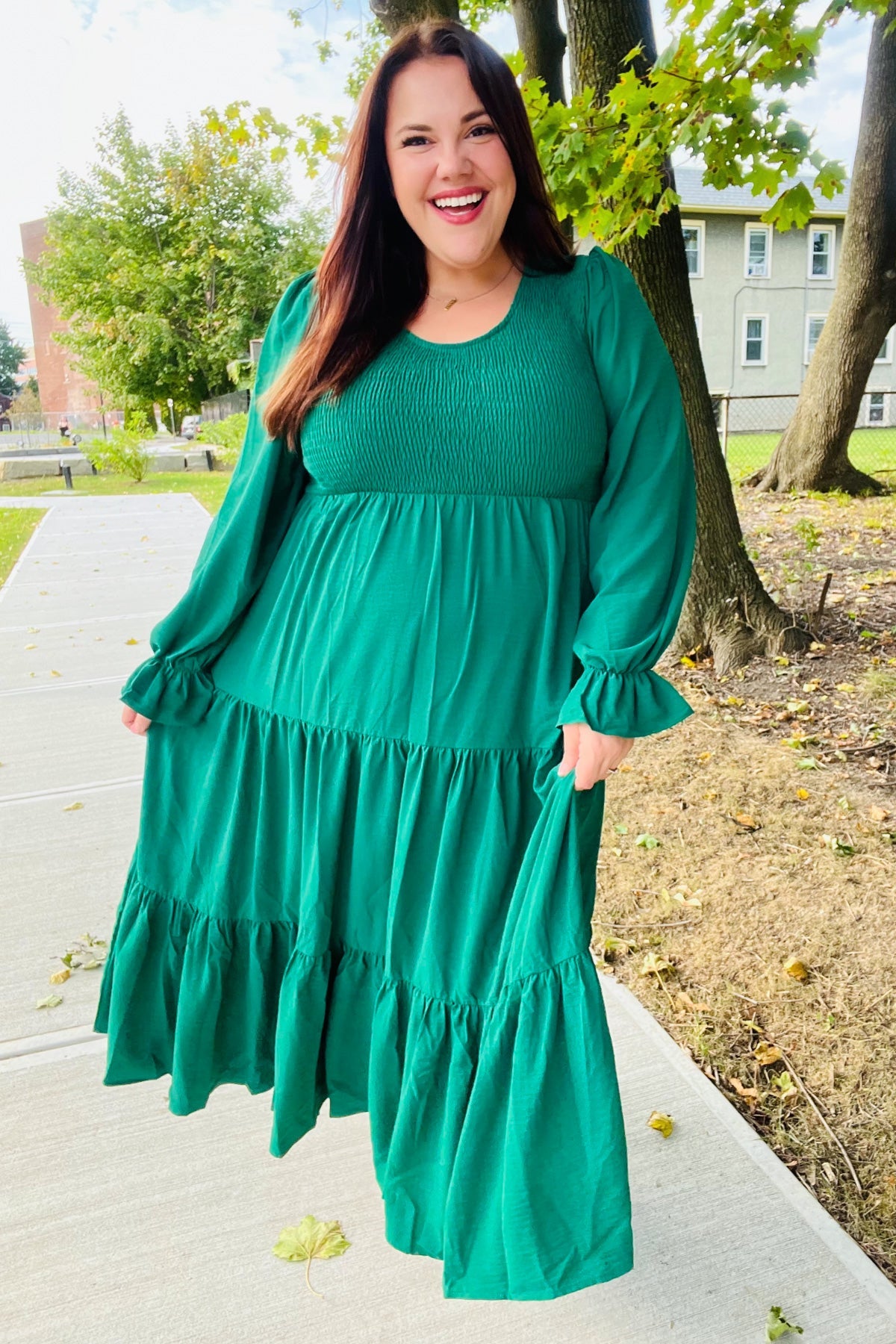 Beautiful You Green Smocked Ruffle Sleeve Maxi Dress