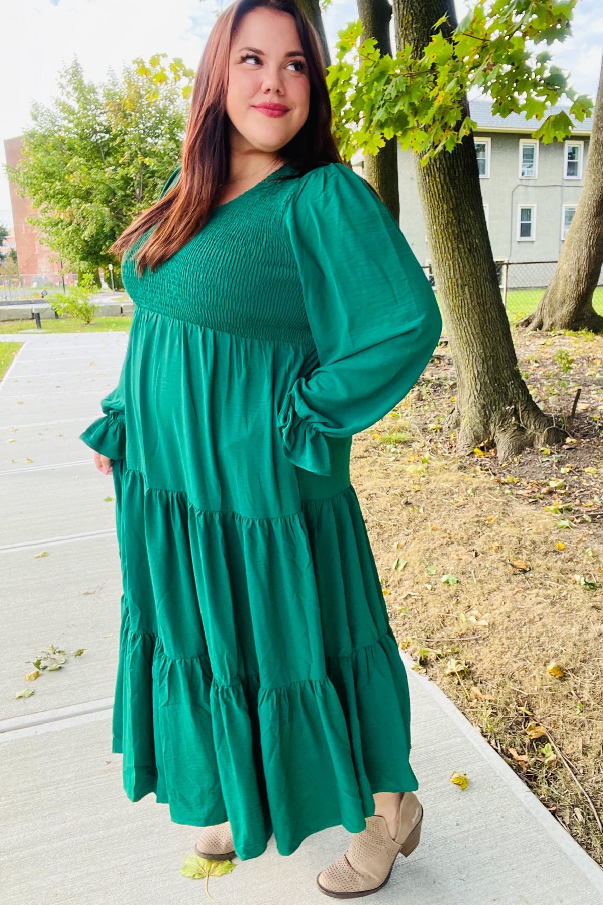 Beautiful You Green Smocked Ruffle Sleeve Maxi Dress