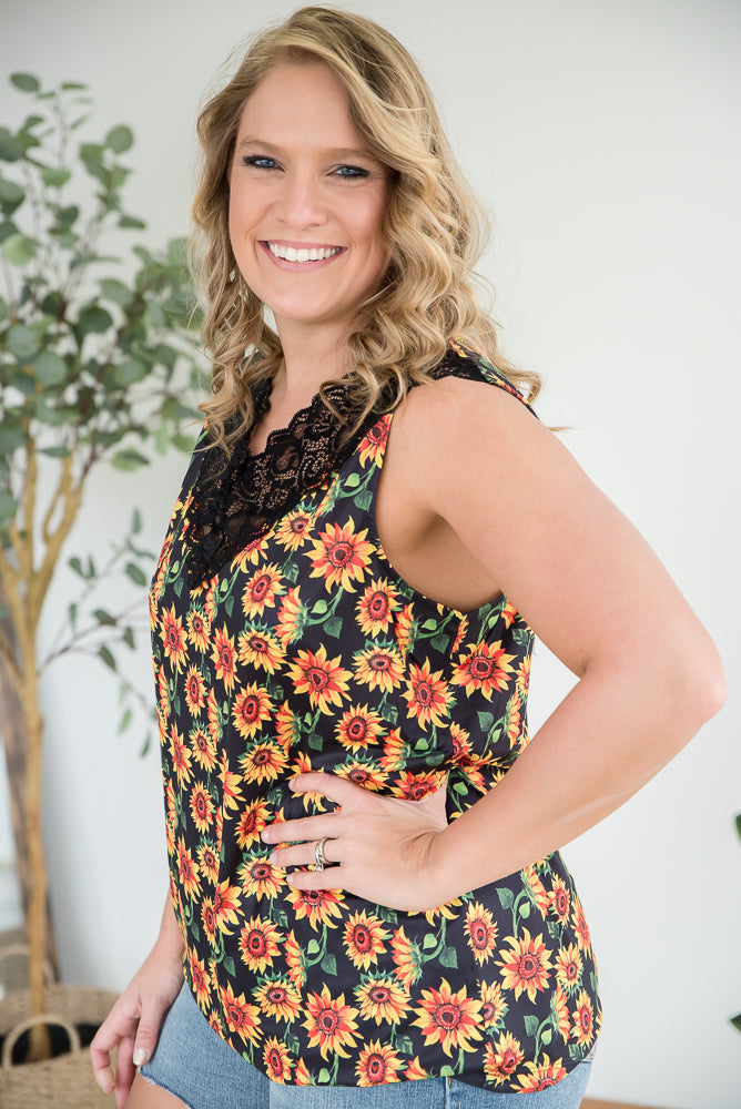 Seeking Sunflowers Lace Tank