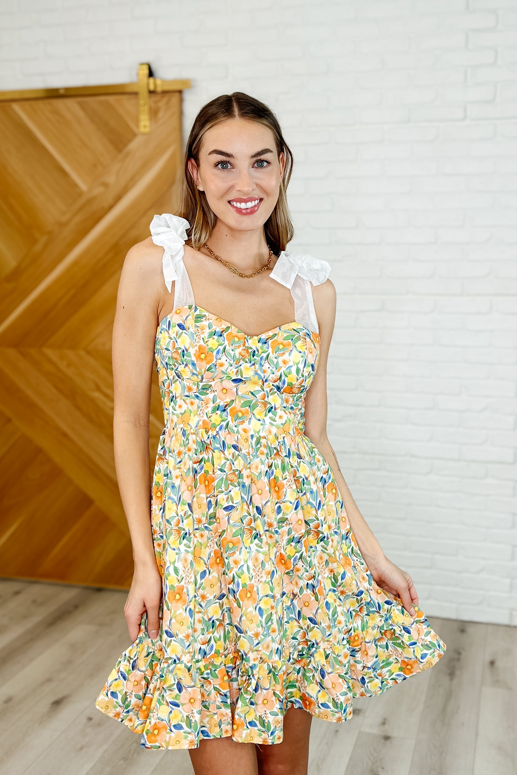fae mini dress Miss Frills A Lot Flare Mini Dress in Orange – Fae by Dee