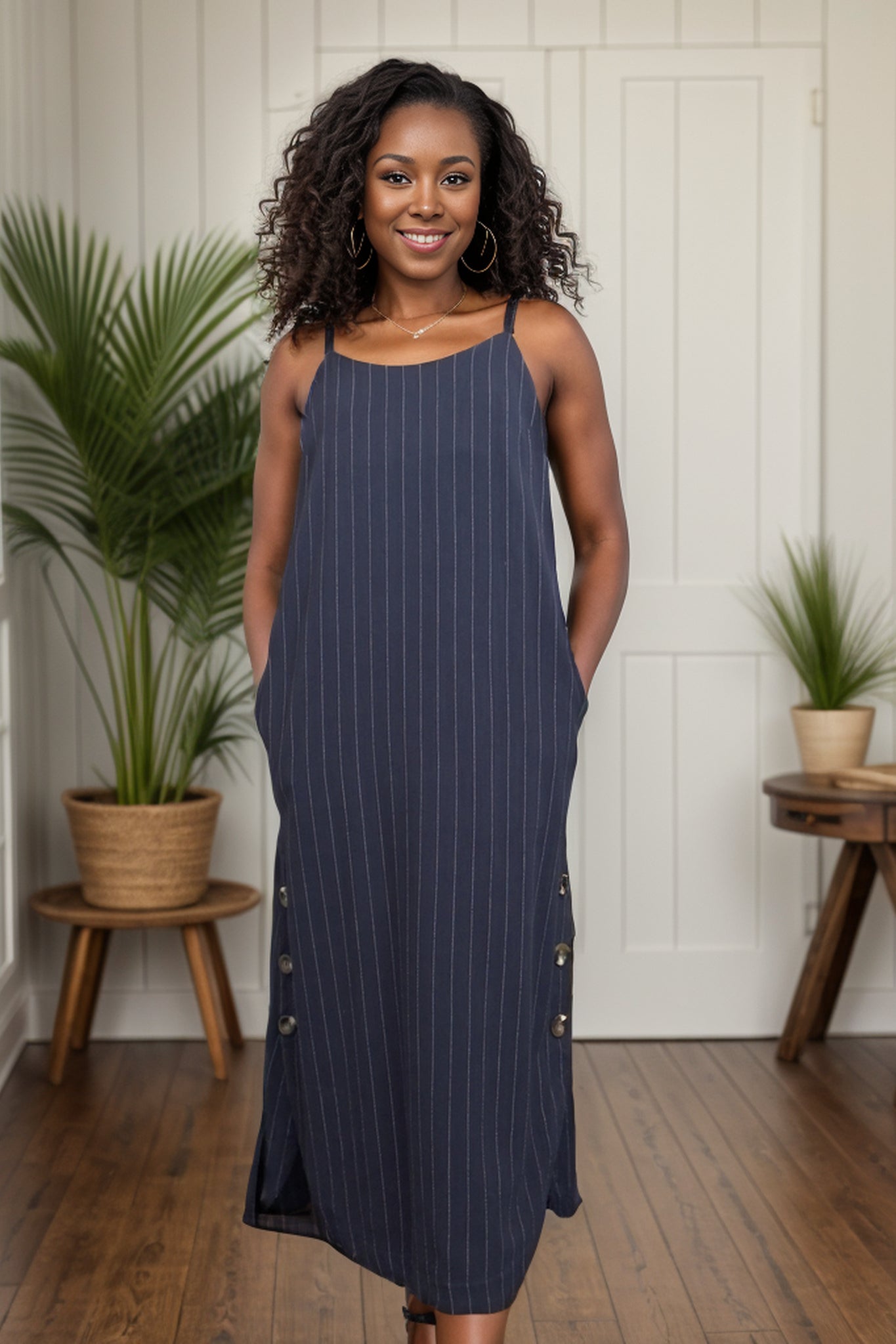 Pinstriped Navy Dress