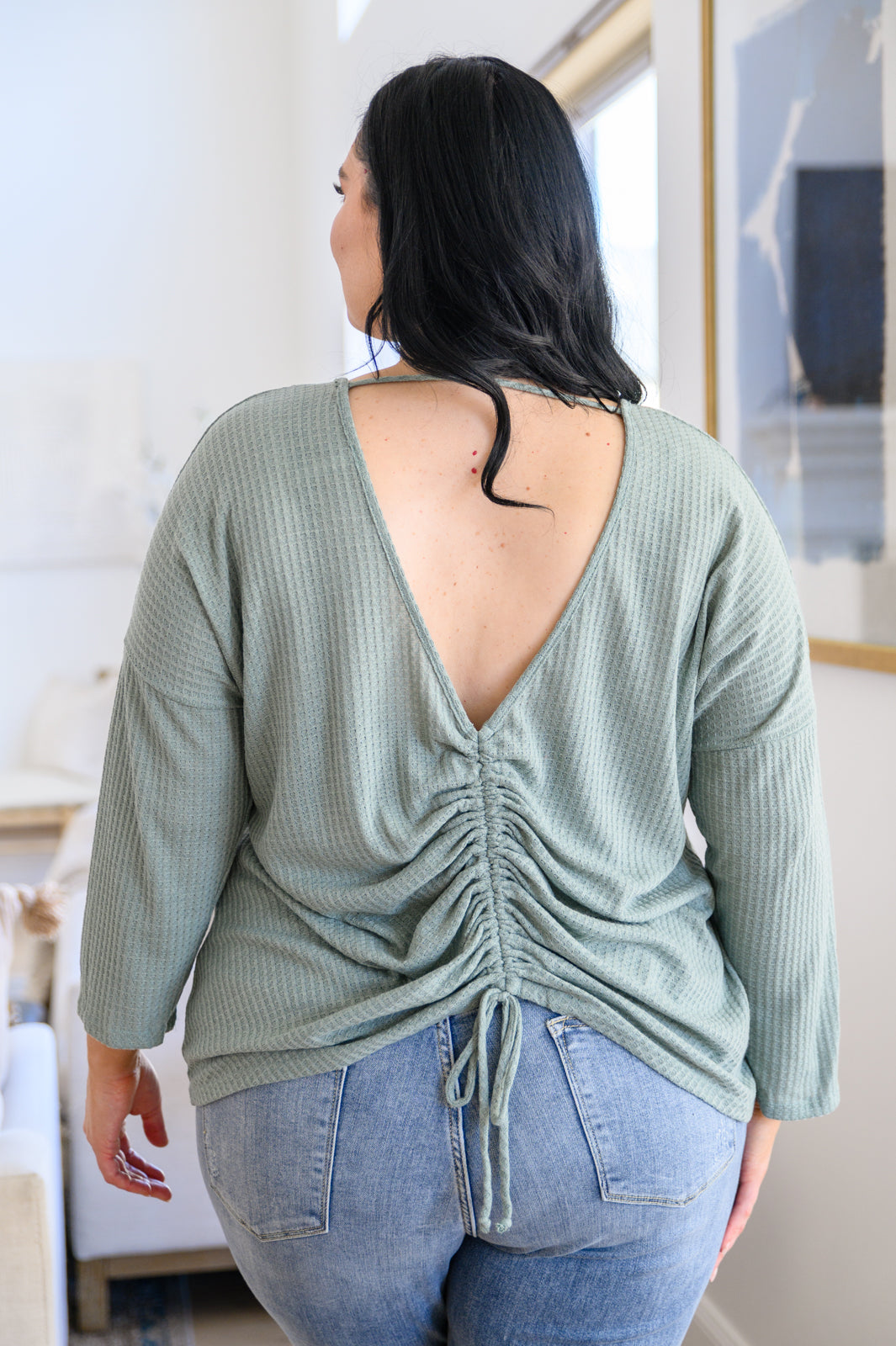 Austin Waffle Knit Basic Top In Sage