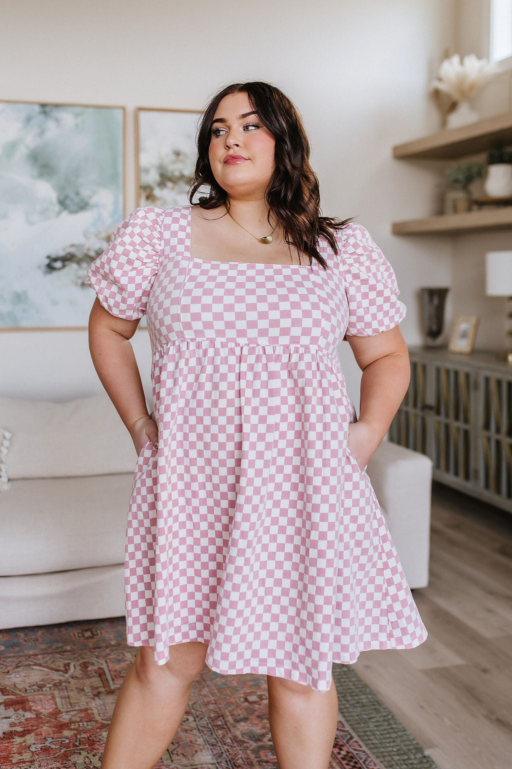 The Moment Checkered Babydoll Dress